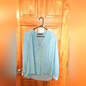sheer light blue button down